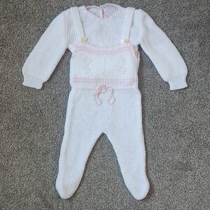 Handmade Knit 2 Piece White & Pink‎ Outfit